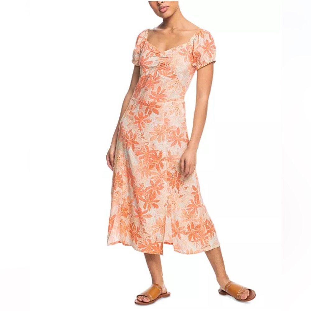 Roxy Soul Values Again Floral-Print Ruched-Back Midi Dress
